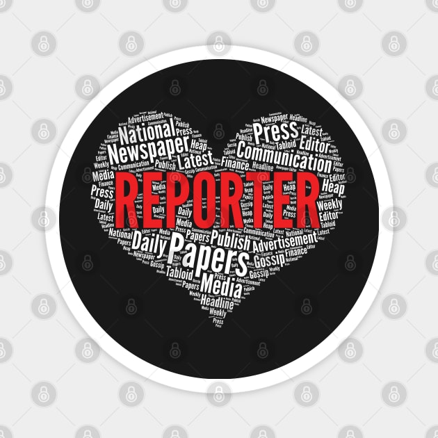 Reporter Heart Shape Word Cloud Newspaper product Magnet by theodoros20